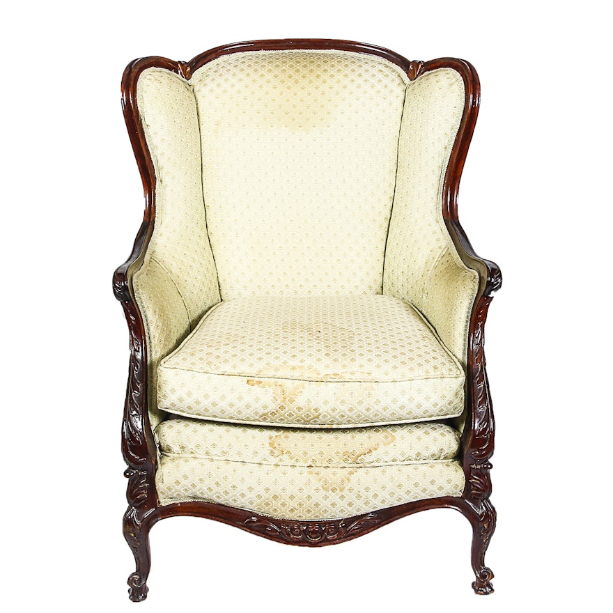 Vintage French Provincial Style Upholstered Wingback Chair