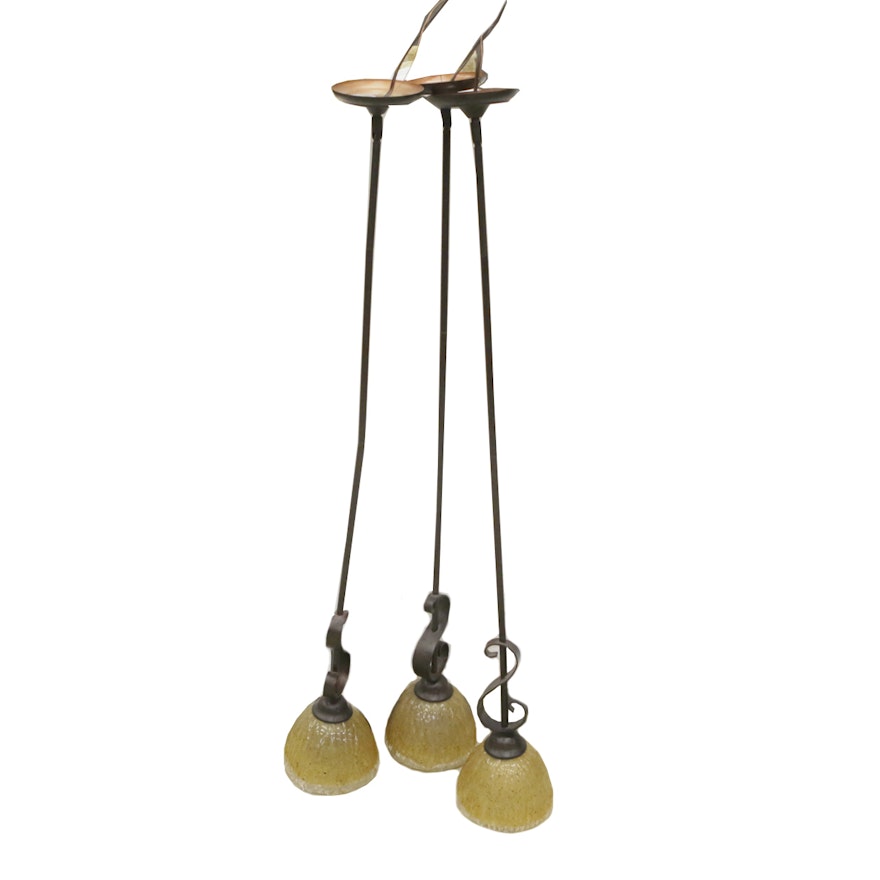 Wrought Metal and Glass Pendant Lights