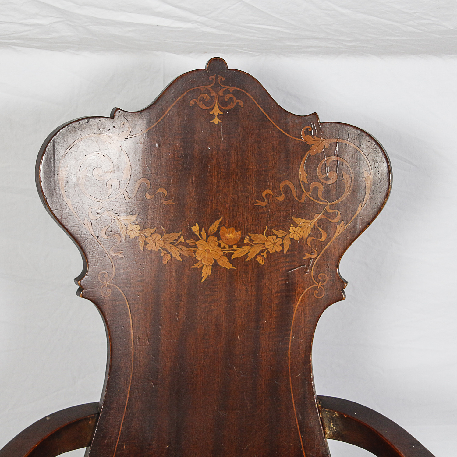 Antique Mahogany Rocking Chair with Marquetry Inlay
