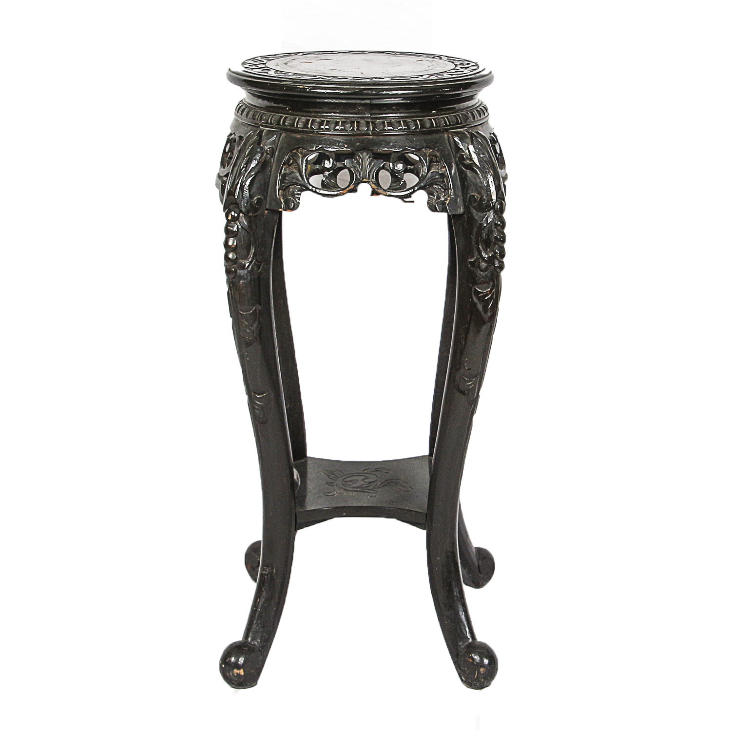 Vintage Neoclassical Style Plant Stand with Hand-Painted Top Surface