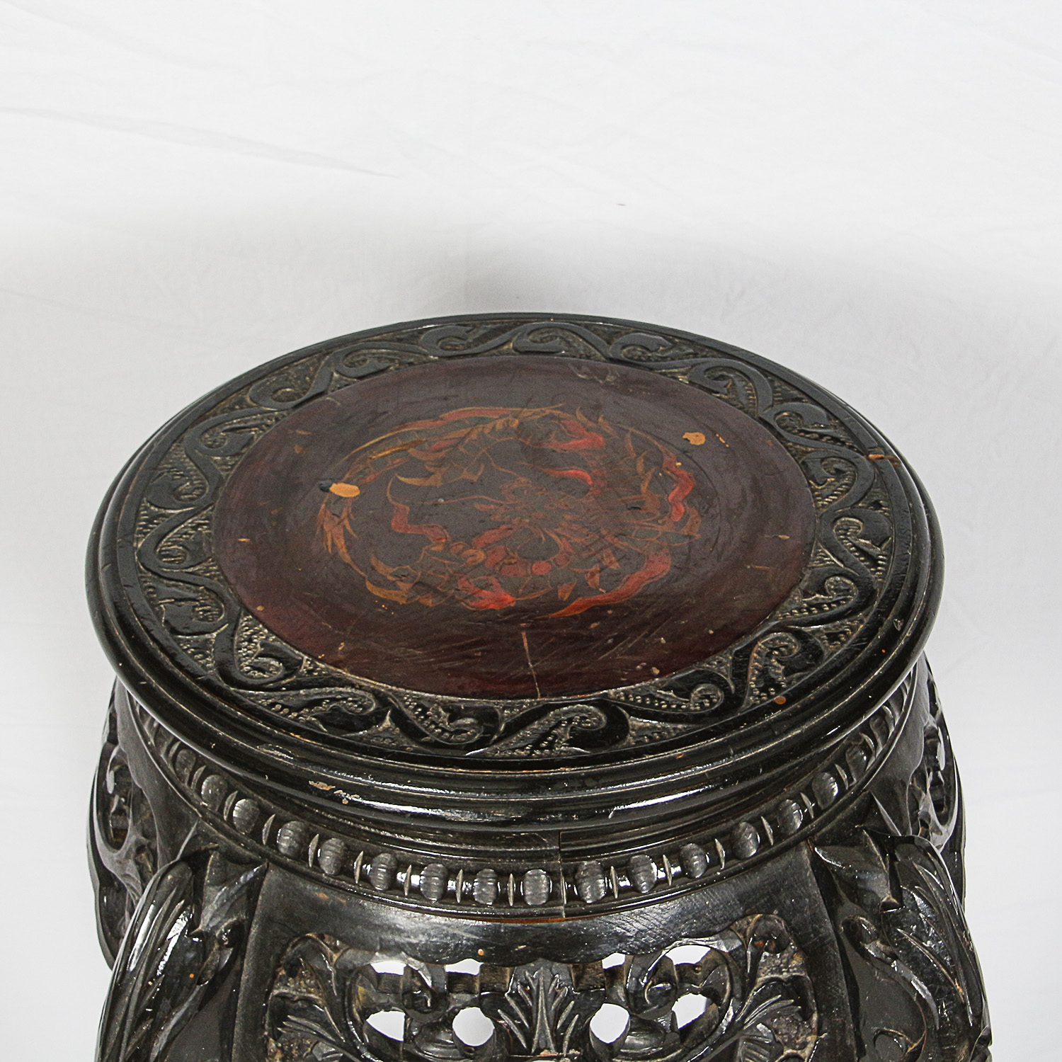 Vintage Neoclassical Style Plant Stand with Hand-Painted Top Surface