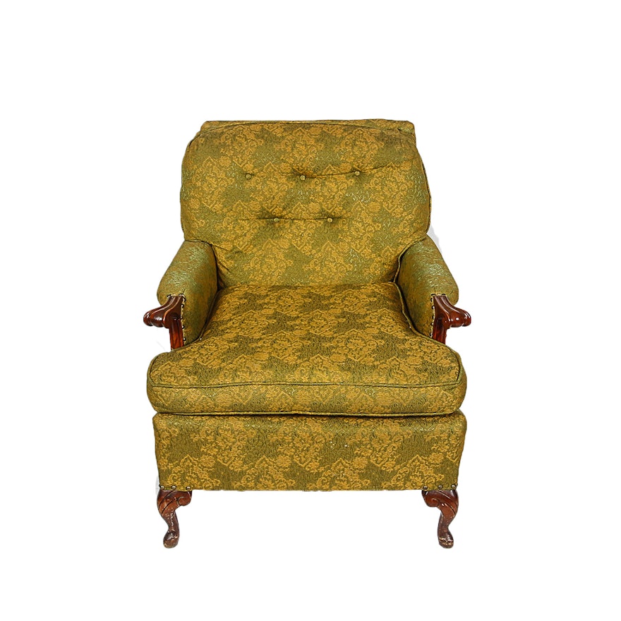 Vintage Queen Anne Style Upholstered Armchair