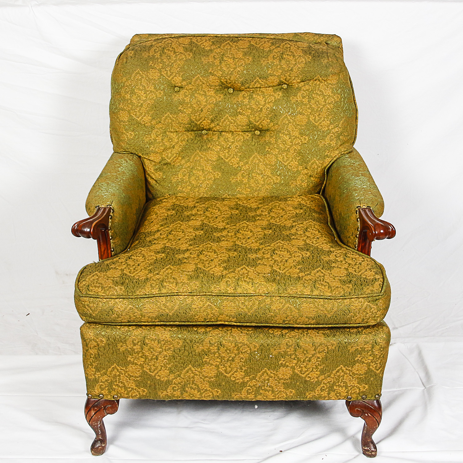 Vintage Queen Anne Style Upholstered Armchair