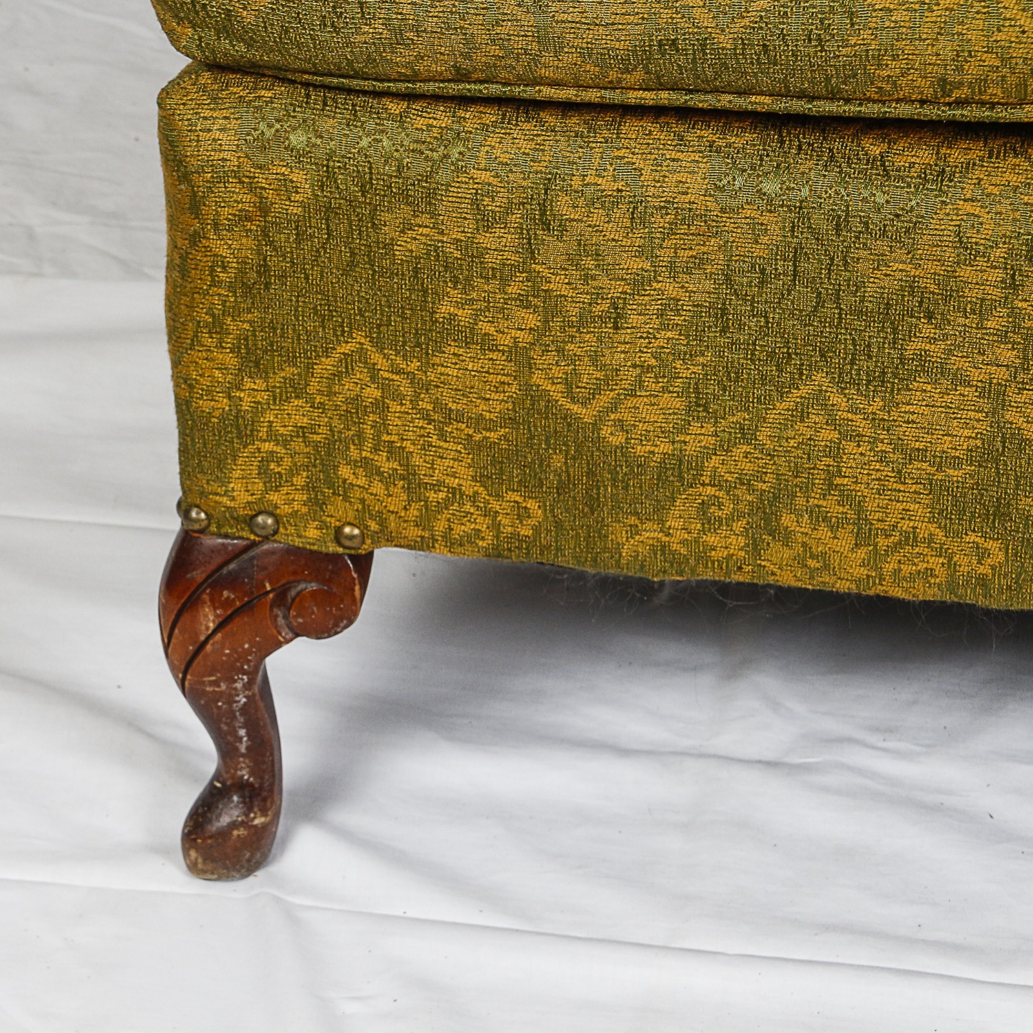 Vintage Queen Anne Style Upholstered Armchair