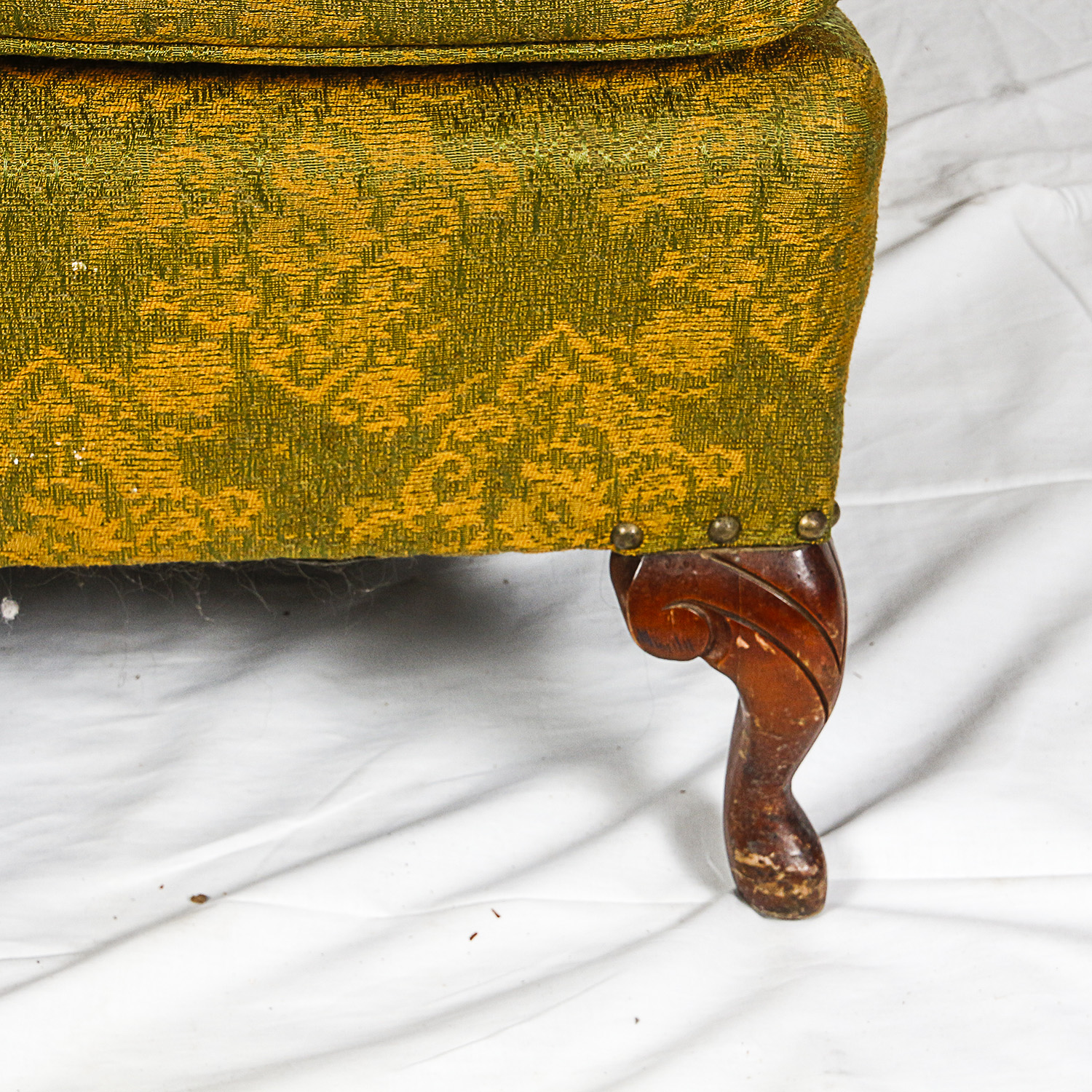 Vintage Queen Anne Style Upholstered Armchair