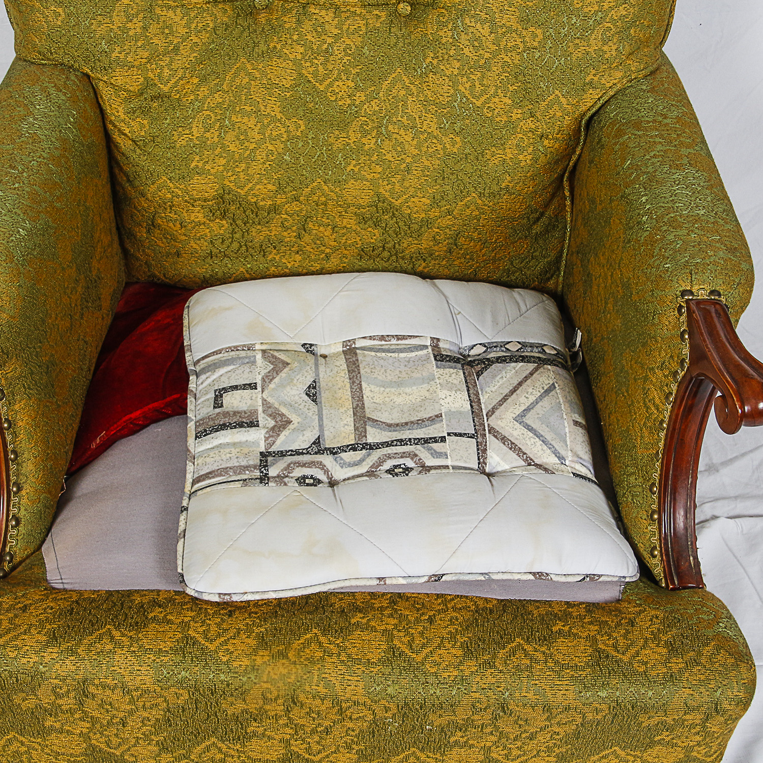 Vintage Queen Anne Style Upholstered Armchair