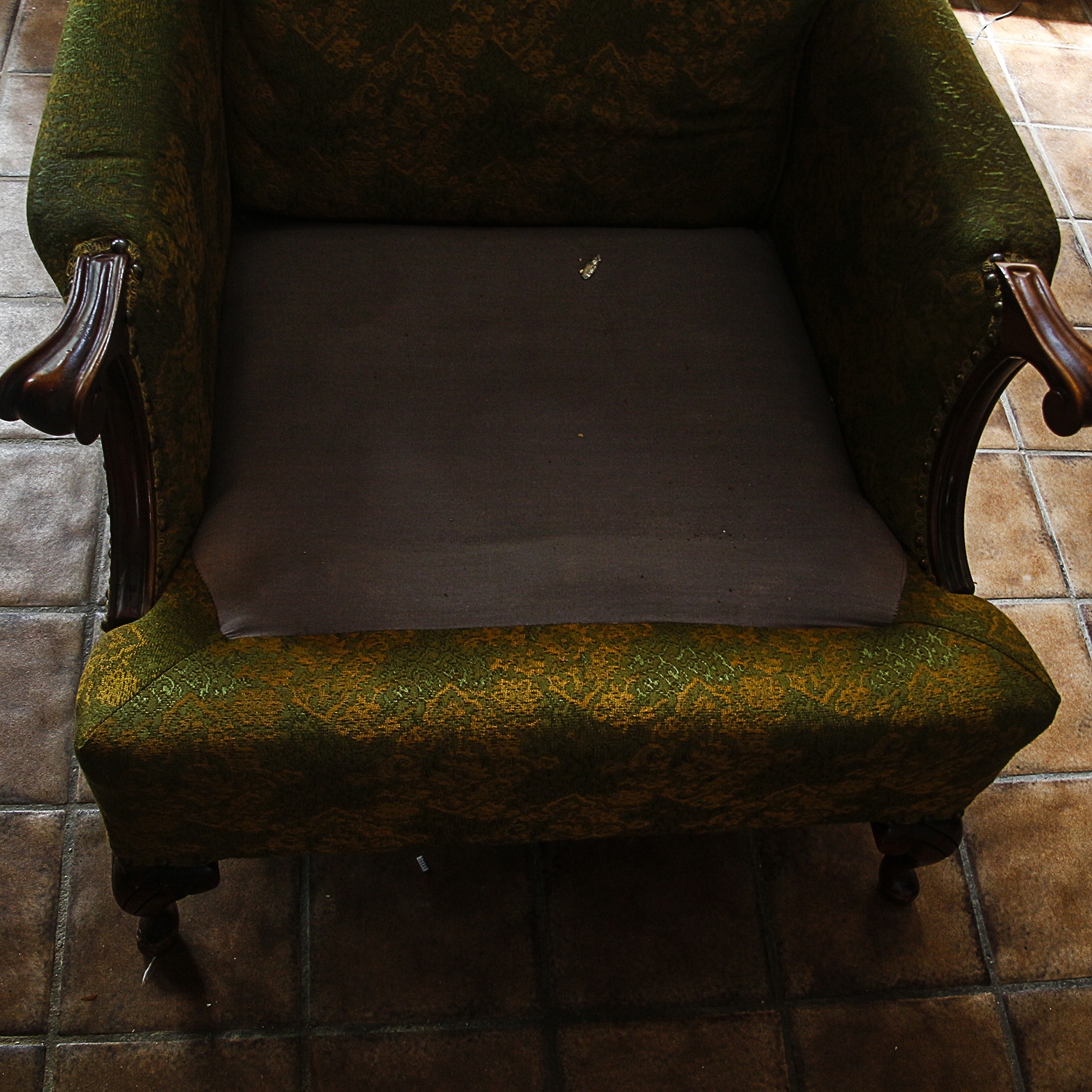 Vintage Queen Anne Style Upholstered Armchair