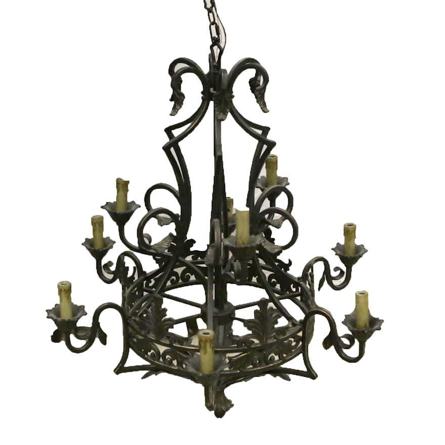 Gothic Style Cast and Wrought Iron Chandelier