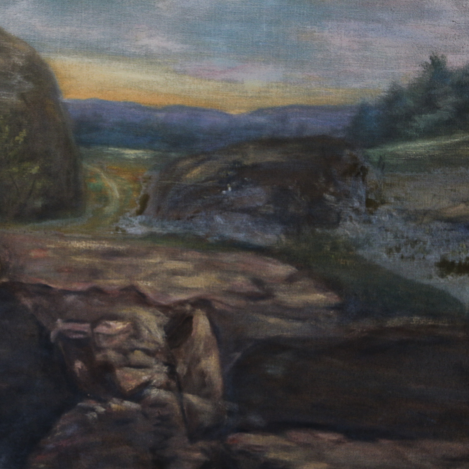 Large Oil Painting on Canvas of Nude Figure in Landscape