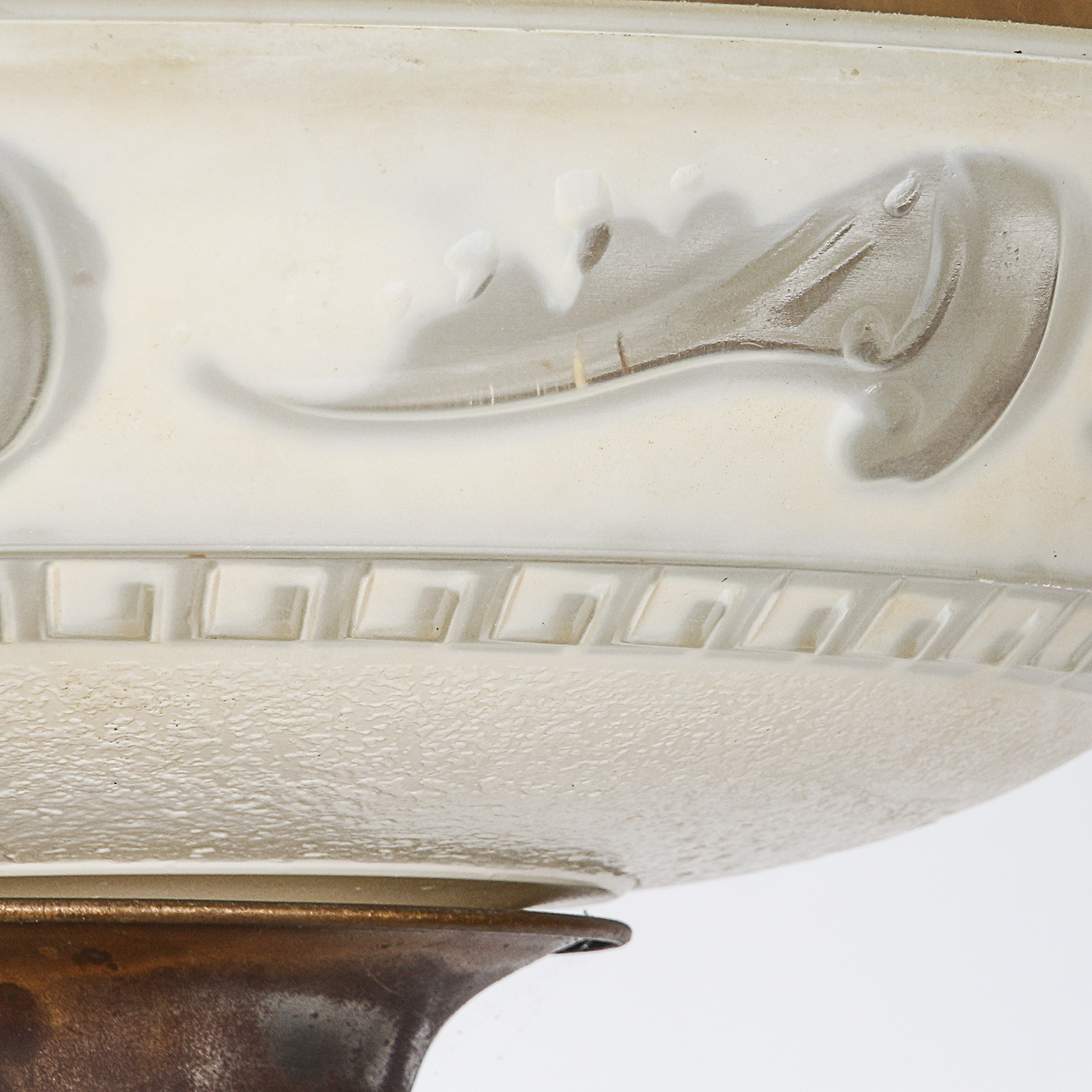 Early to Mid 20th Century Brass Tone Torchiere with Patterned Tinted Shade