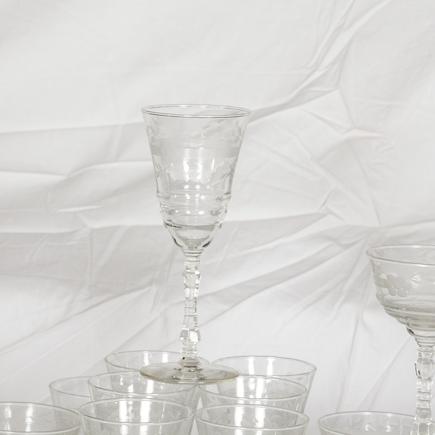 Vintage Goblets and Sherbet Glasses with Etched Floral Motif