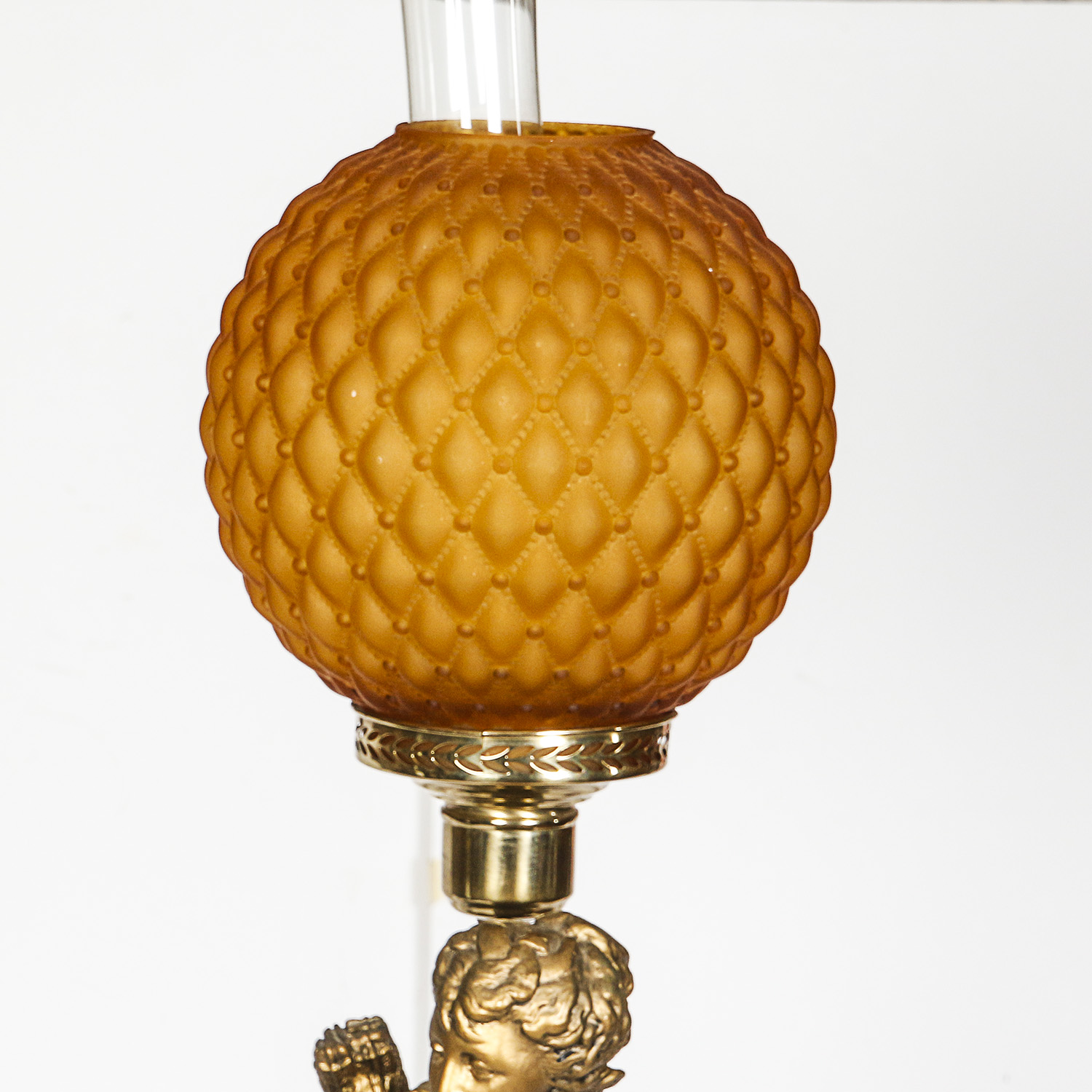 "Diana, Goddess of the Hunt" Gold Painted Ceramic Lamp with Quilted Amber Globe