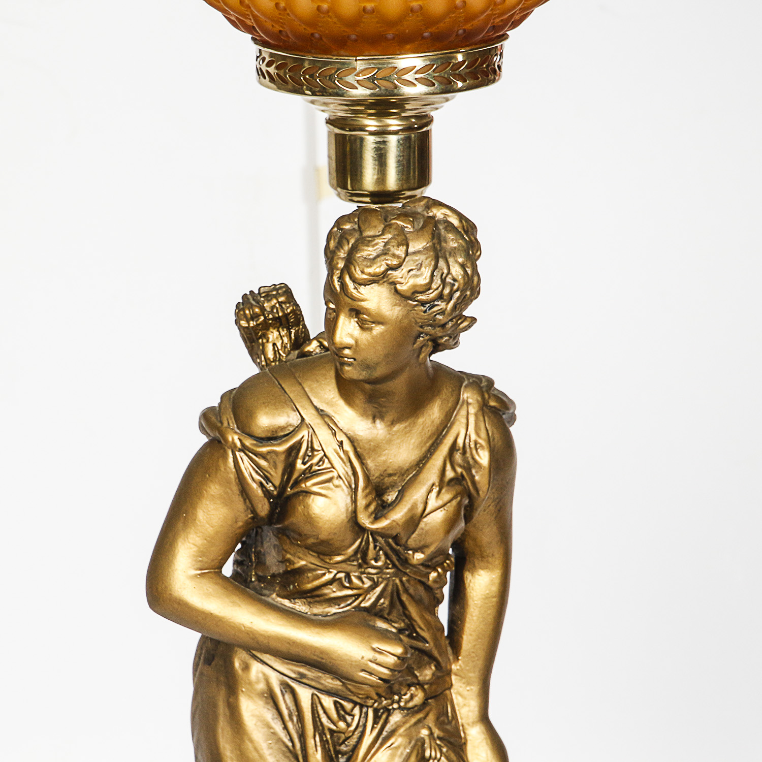 "Diana, Goddess of the Hunt" Gold Painted Ceramic Lamp with Quilted Amber Globe
