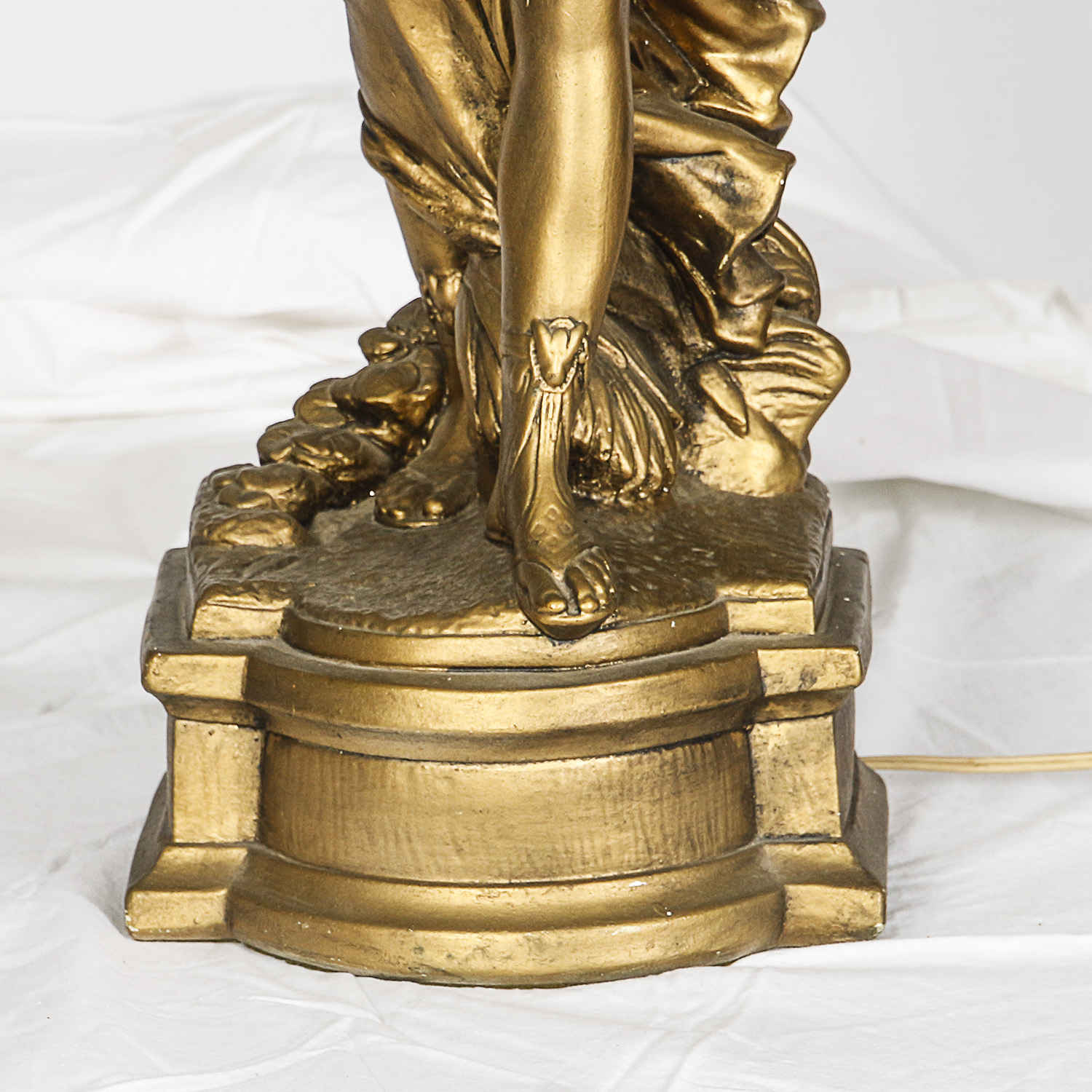 "Diana, Goddess of the Hunt" Gold Painted Ceramic Lamp with Quilted Amber Globe