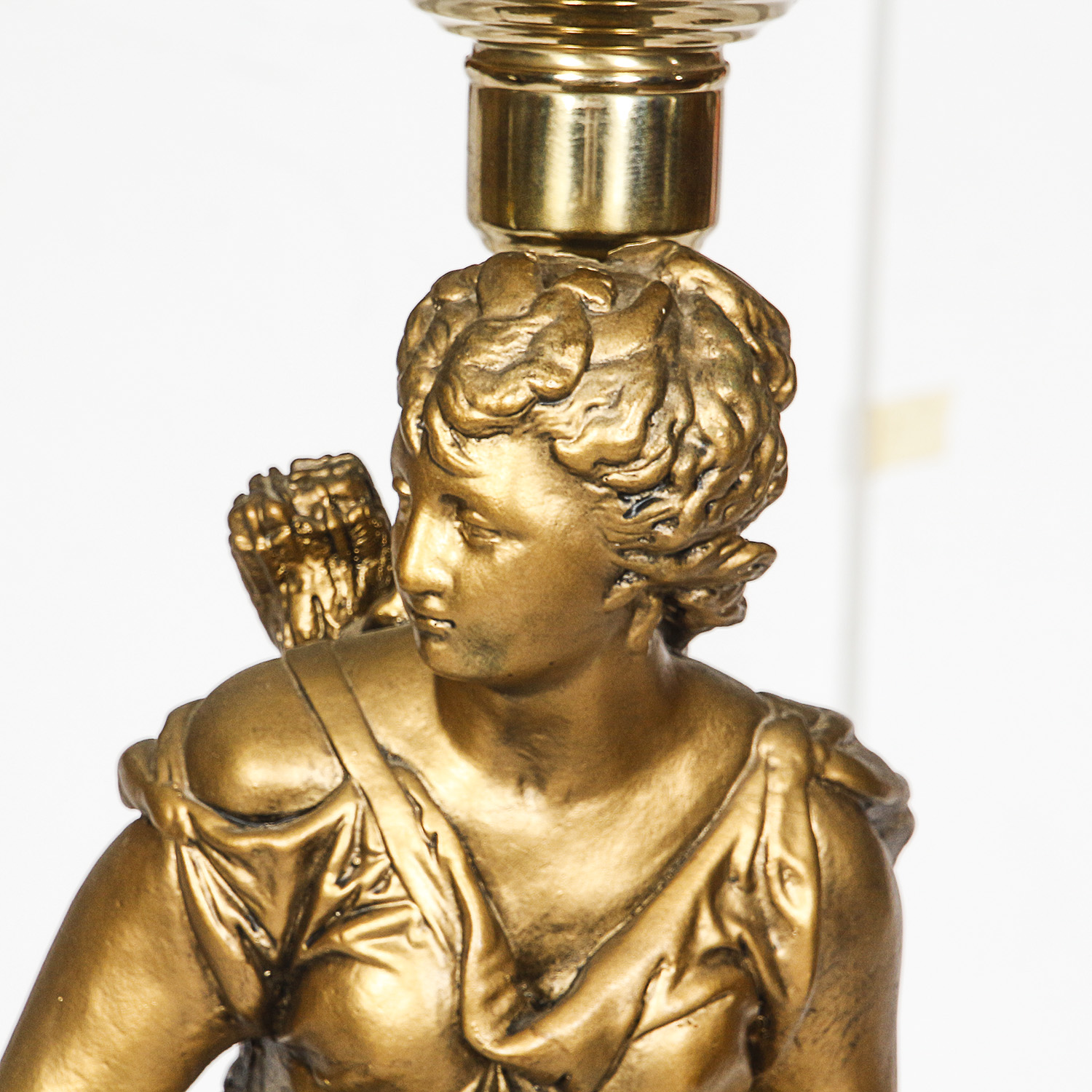 "Diana, Goddess of the Hunt" Gold Painted Ceramic Lamp with Quilted Amber Globe