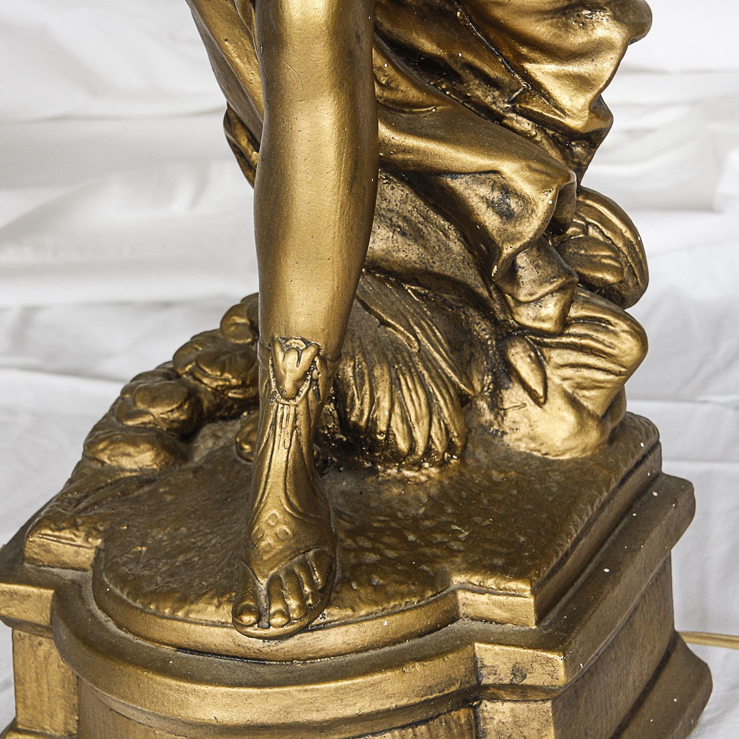 "Diana, Goddess of the Hunt" Gold Painted Ceramic Lamp with Quilted Amber Globe