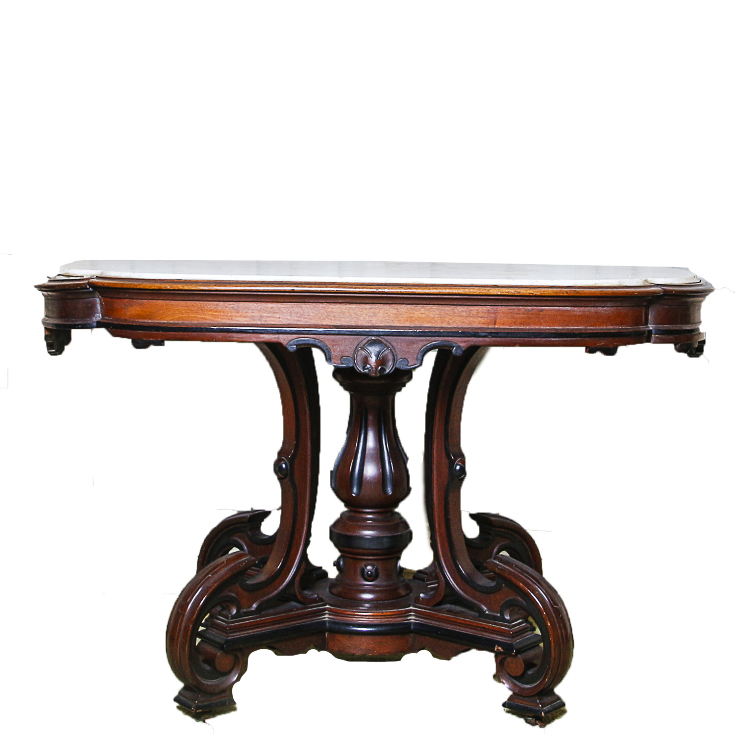 Antique Victorian Marble Top Mahogany Accent Table