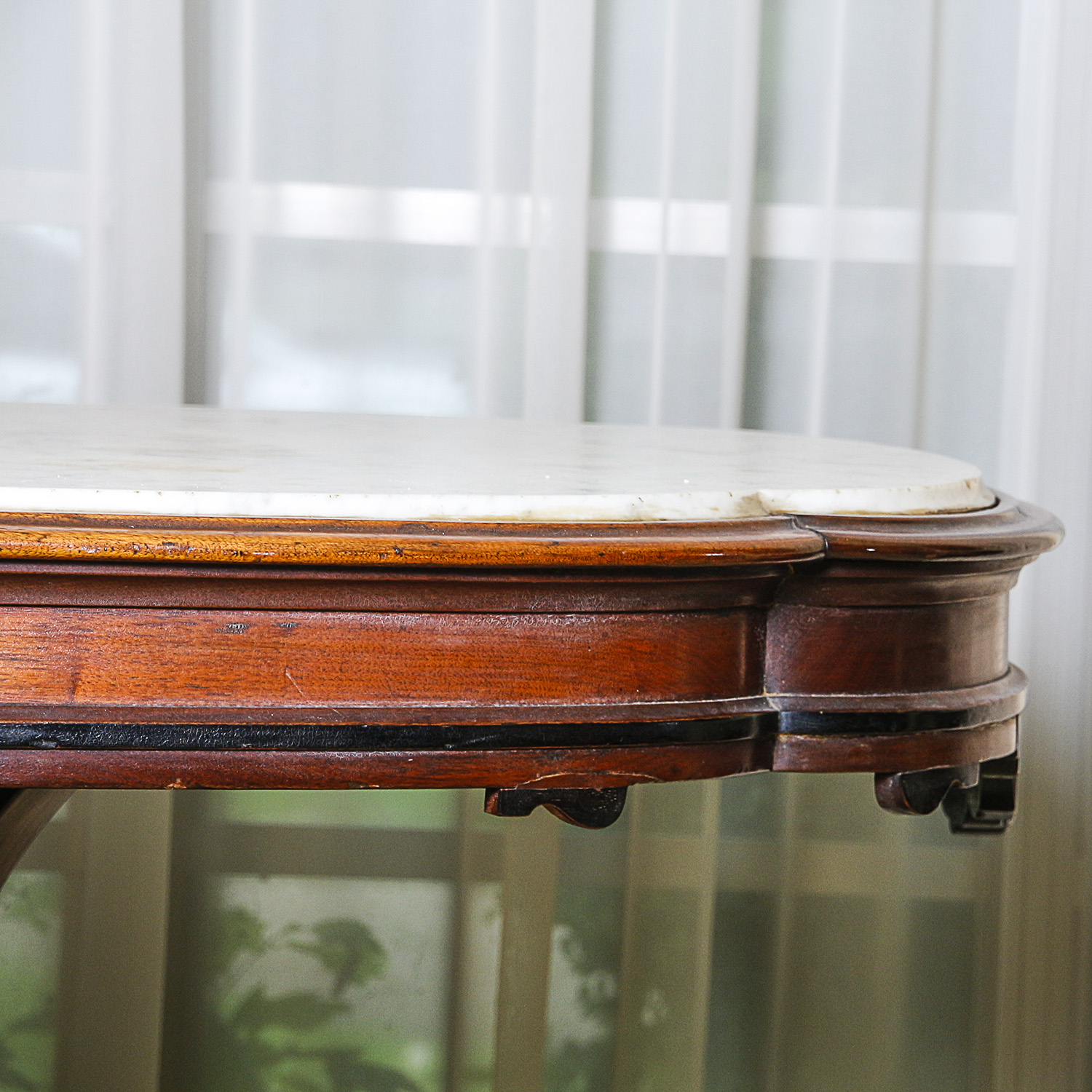 Antique Victorian Marble Top Mahogany Accent Table