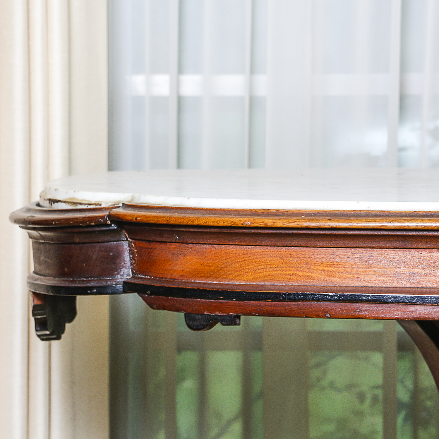 Antique Victorian Marble Top Mahogany Accent Table