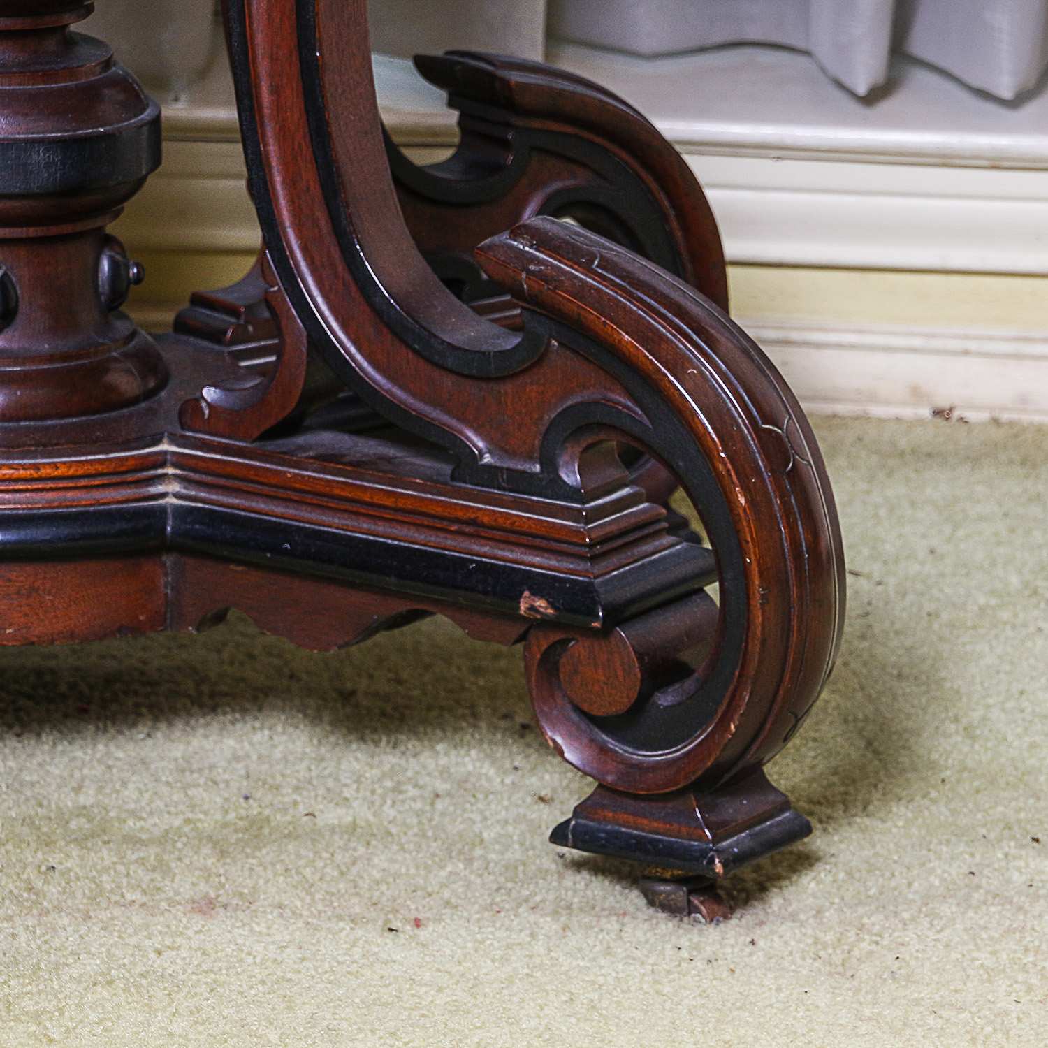 Antique Victorian Marble Top Mahogany Accent Table