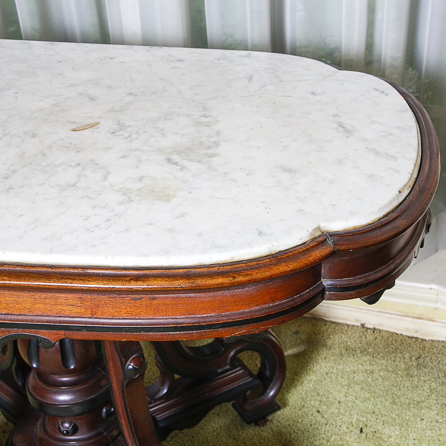 Antique Victorian Marble Top Mahogany Accent Table