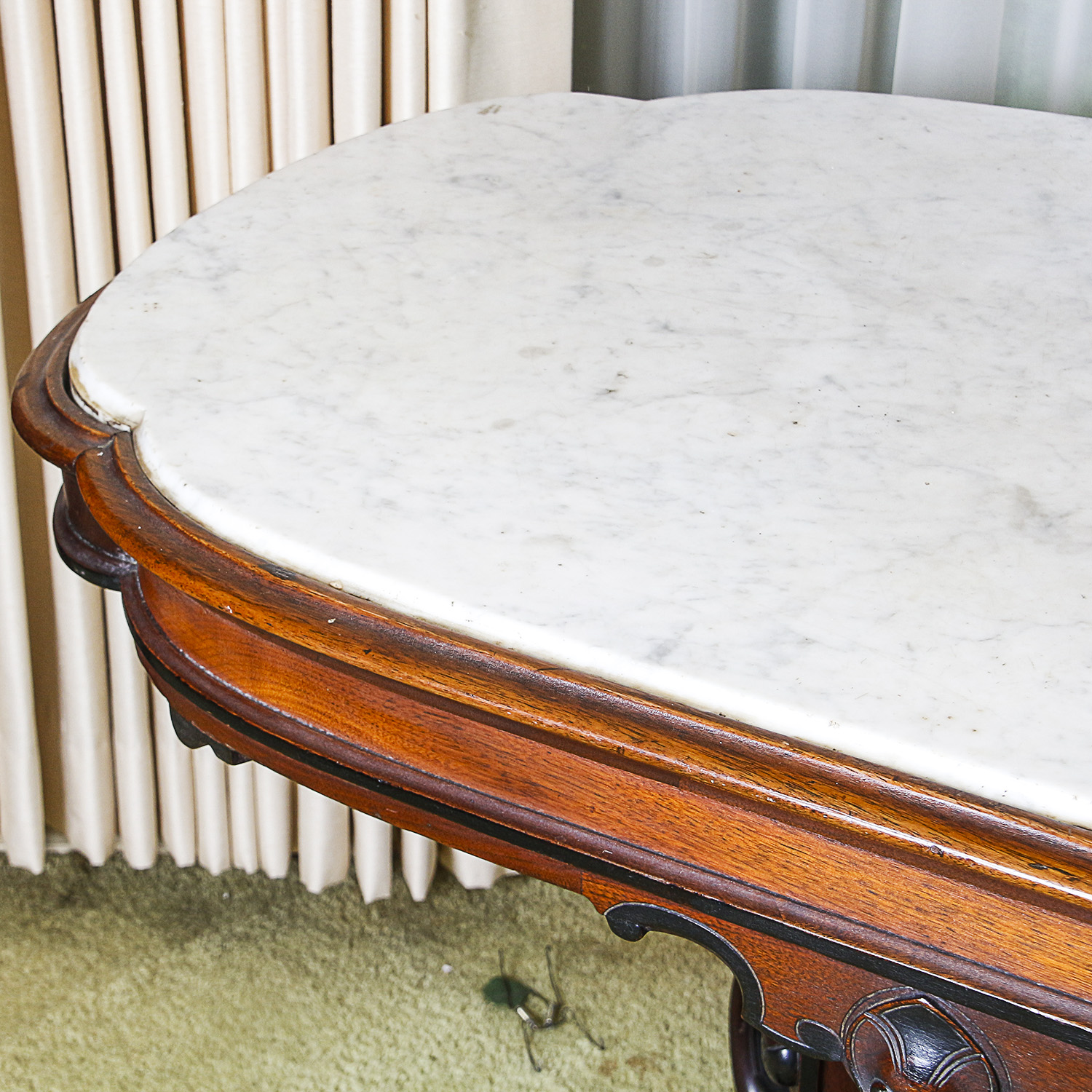 Antique Victorian Marble Top Mahogany Accent Table