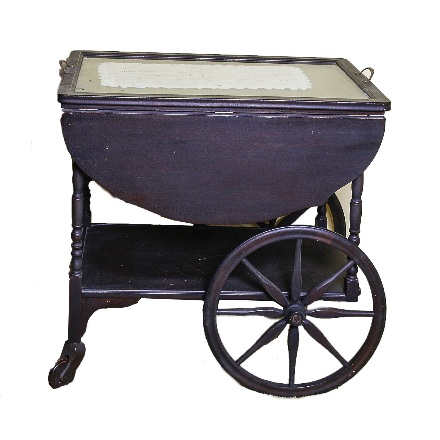 Dark Wooden Tea Cart with Removable Glass Tray