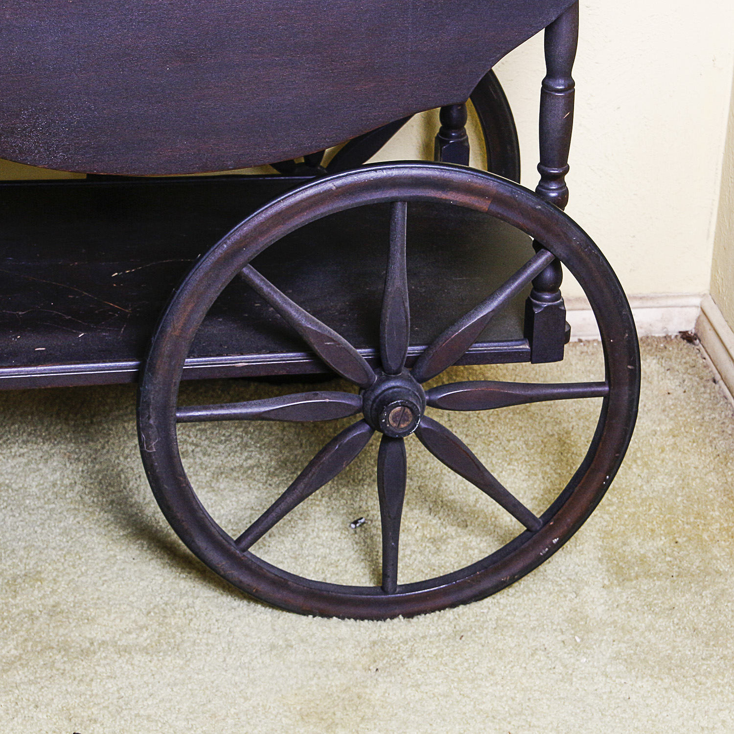 Dark Wooden Tea Cart with Removable Glass Tray