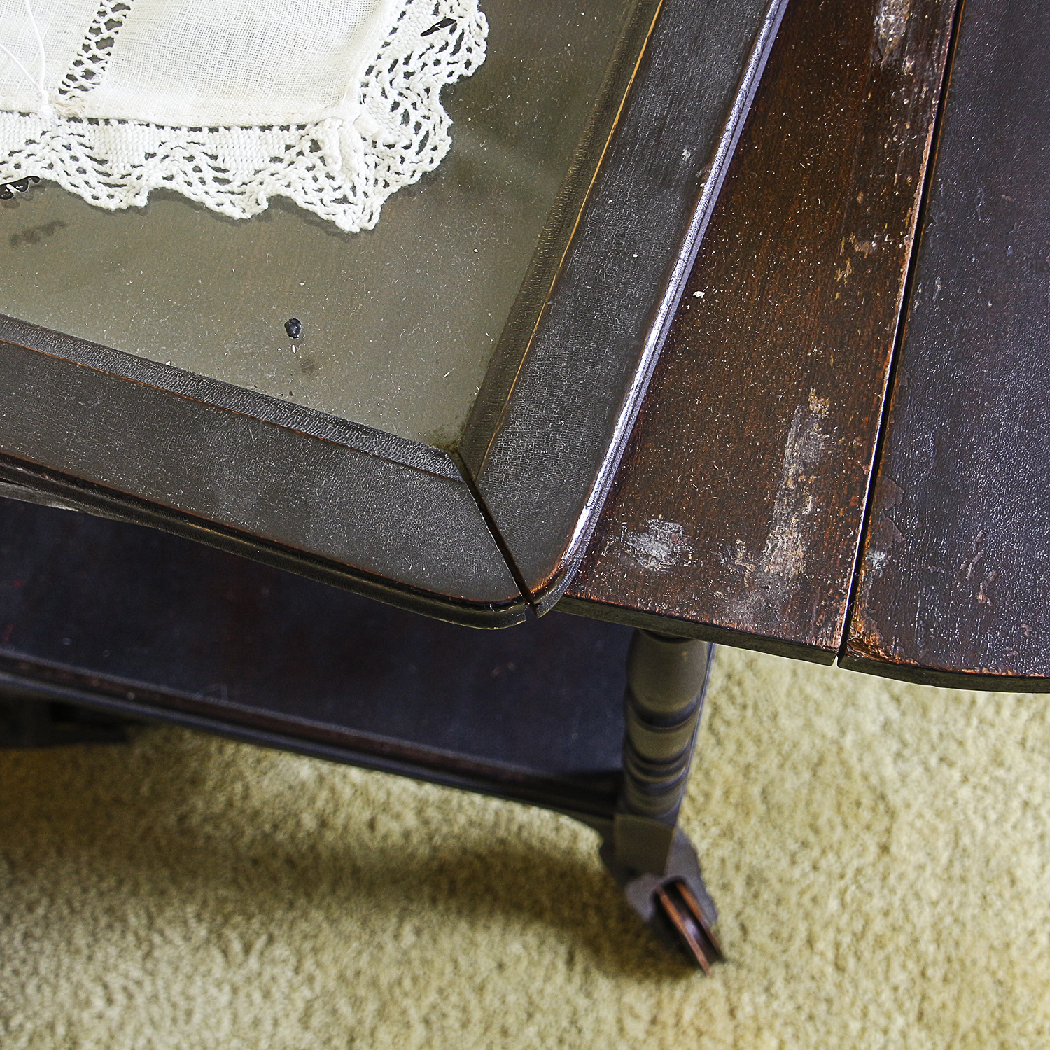 Dark Wooden Tea Cart with Removable Glass Tray