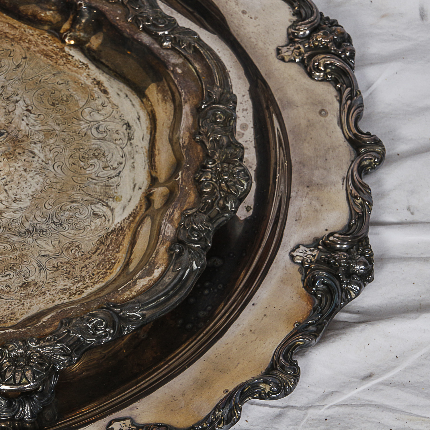 Vintage Silver Plate Roll Top Butter Dish and Serving Platters