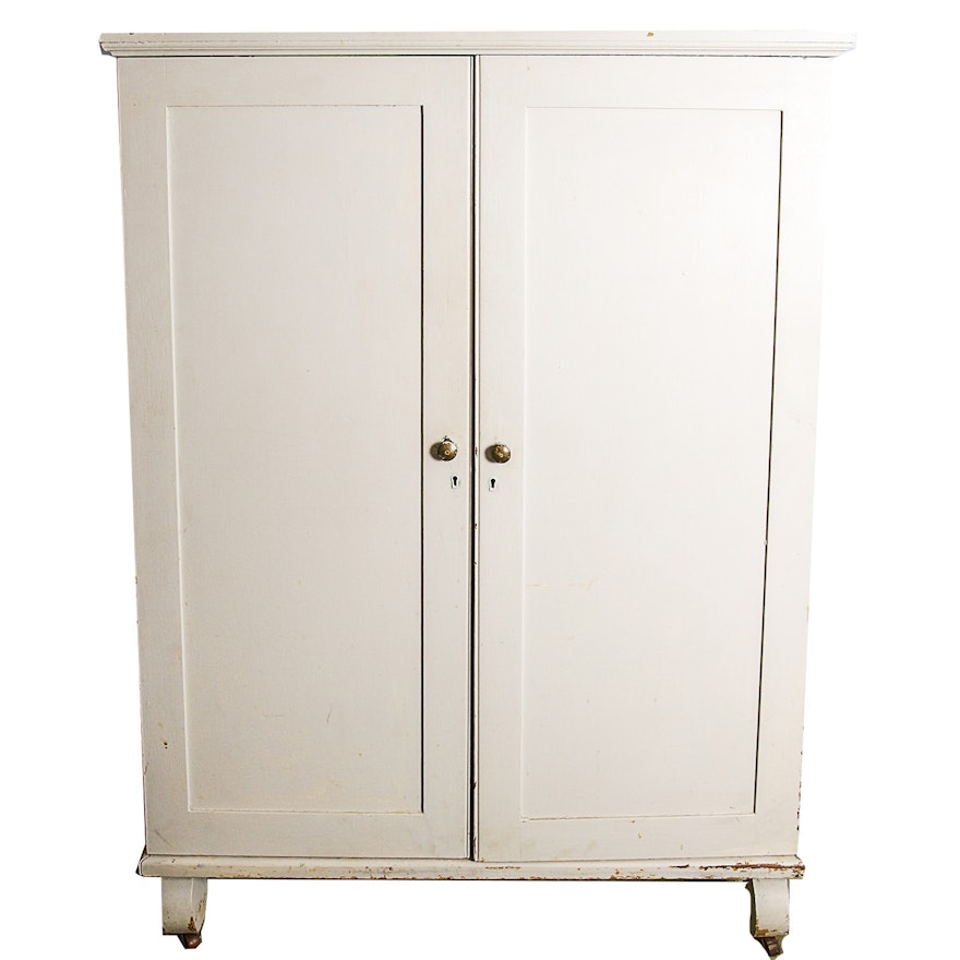 Vintage Empire Style White Painted Oak Wardrobe