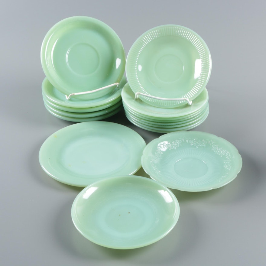 Anchor Hocking Jadeite "Alice" and "Jane Ray" Glass Saucers 1945-63