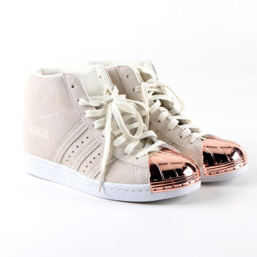 Adidas Superstar Up Metal Toe Off-White Suede High Top Sneakers