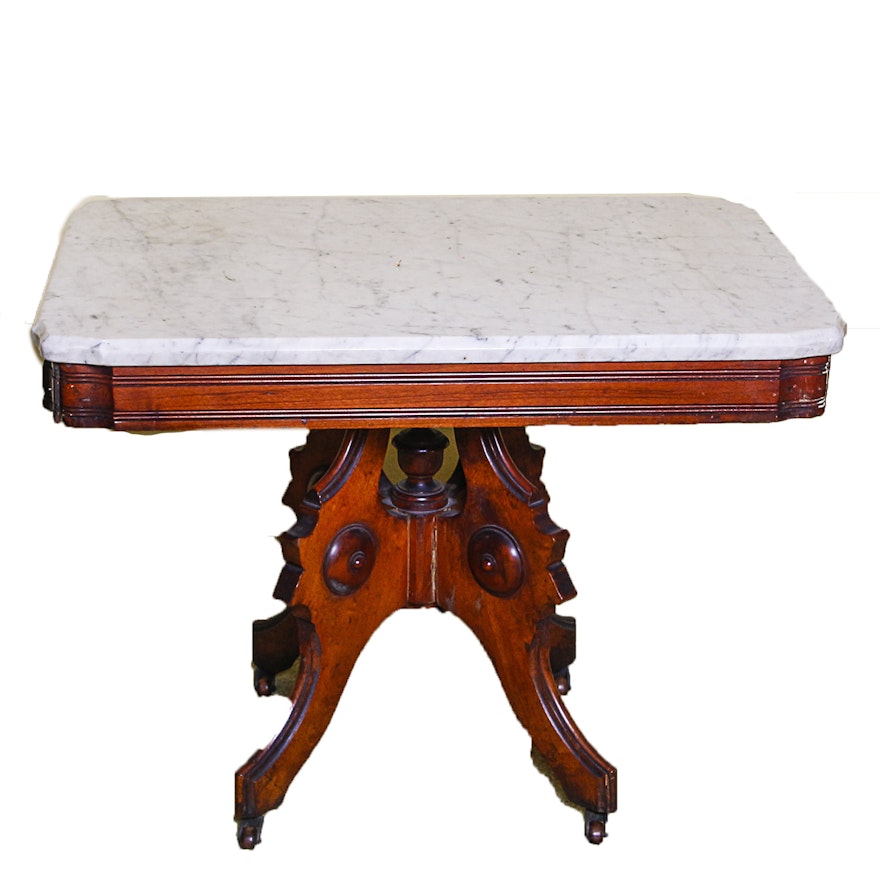 Antique Victorian Marble Top Accent Table