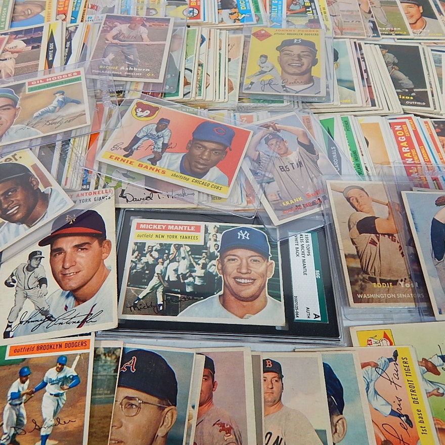 Large Topps Baseball Card Collection from 1953 to 1960 with Mantle, Banks