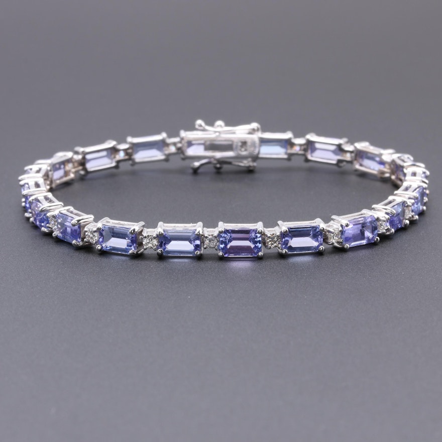 18K White Gold Tanzanite and Diamond Tennis Bracelet