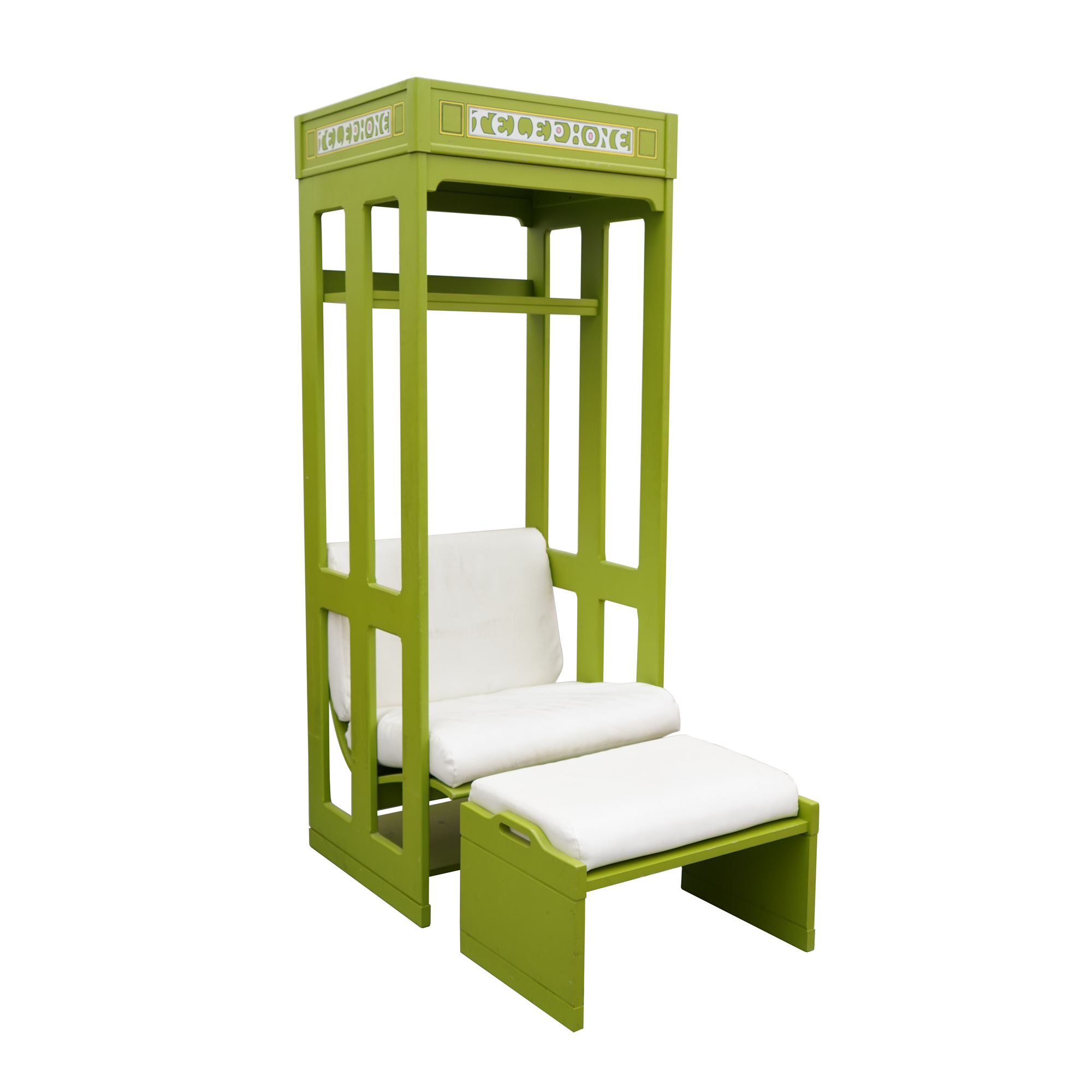 Vintage Painted Telephone Booth Motif Chair with Ottoman