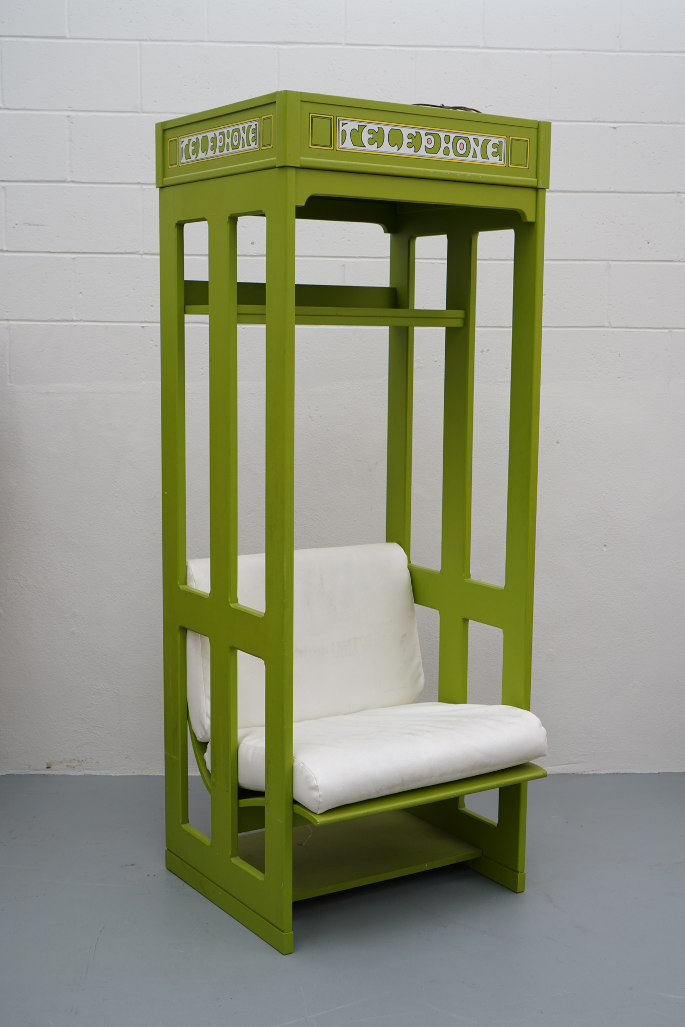 Vintage Painted Telephone Booth Motif Chair with Ottoman