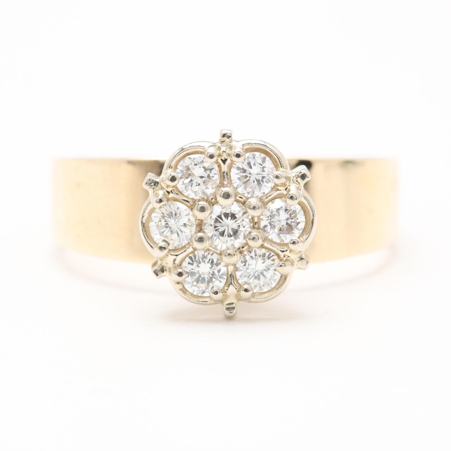 14K Yellow Gold Diamond Floral Cluster Ring