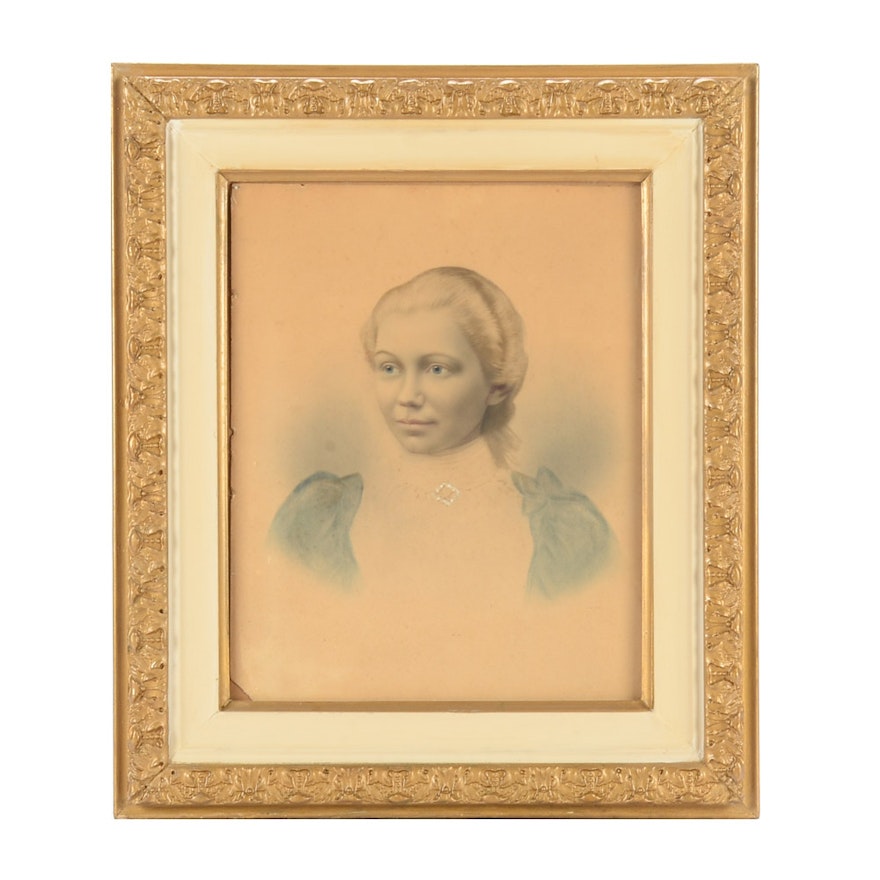 19th Century Crayon Portrait of Ona Hulls