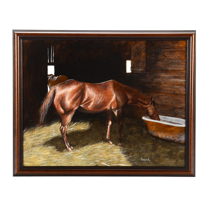John Pacovsky Original Equine Portrait Oil on Board
