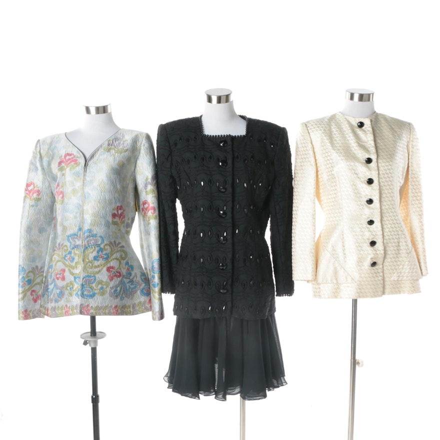 1980s Victor Costa Skirt Suit, Bill Blass and Mary McFadden Jackets with Silk