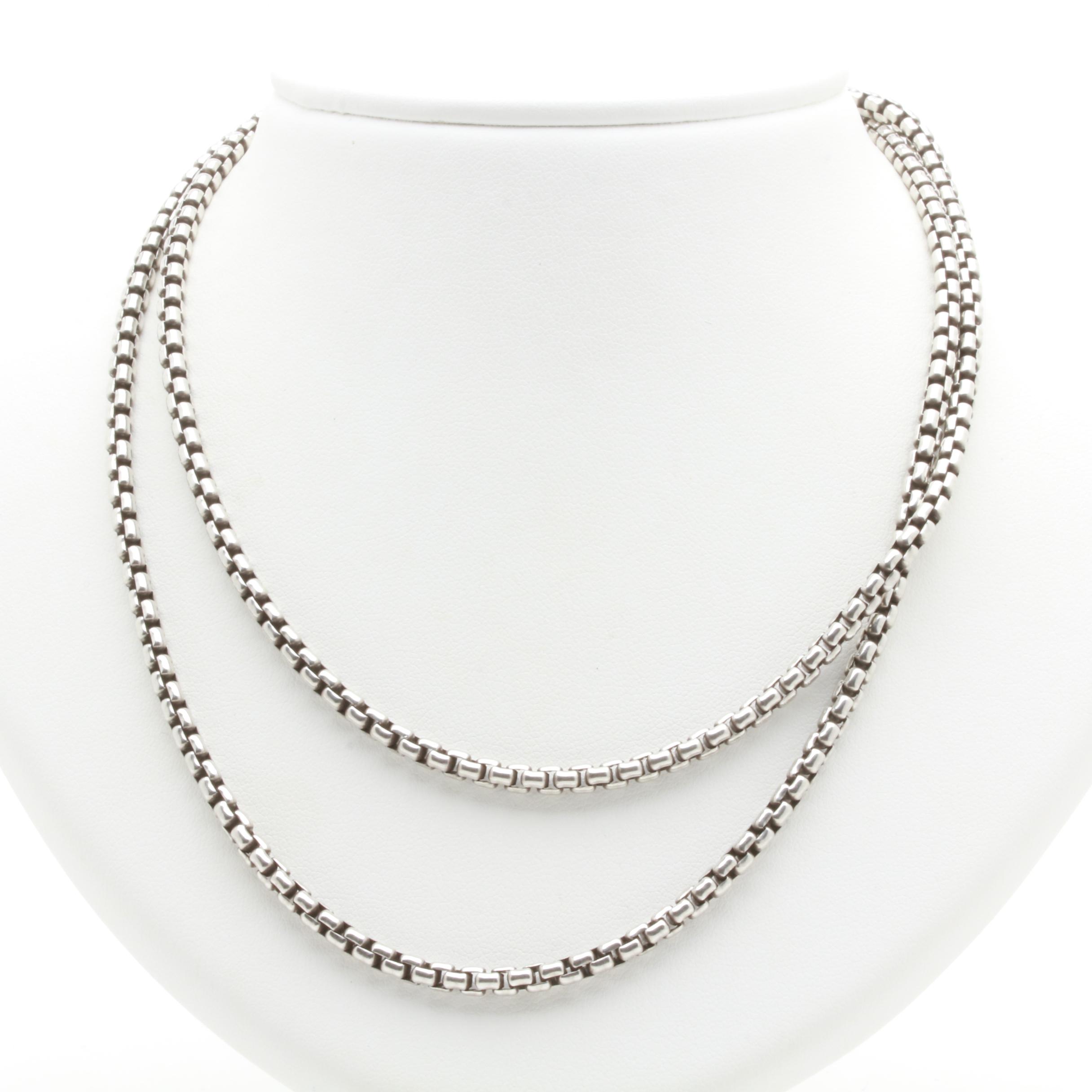 David Yurman Sterling Silver Box Chain Necklace with 18K Gold Hang Tag