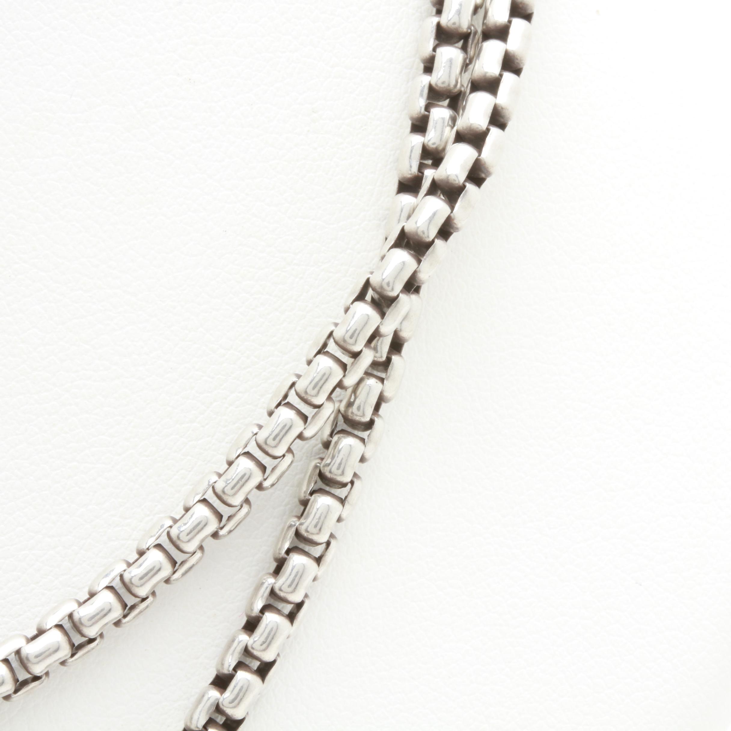 David Yurman Sterling Silver Box Chain Necklace with 18K Gold Hang Tag