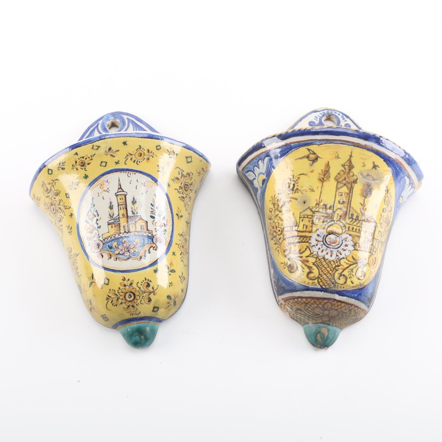 Pair of Faience Ceramic Wall Pockets