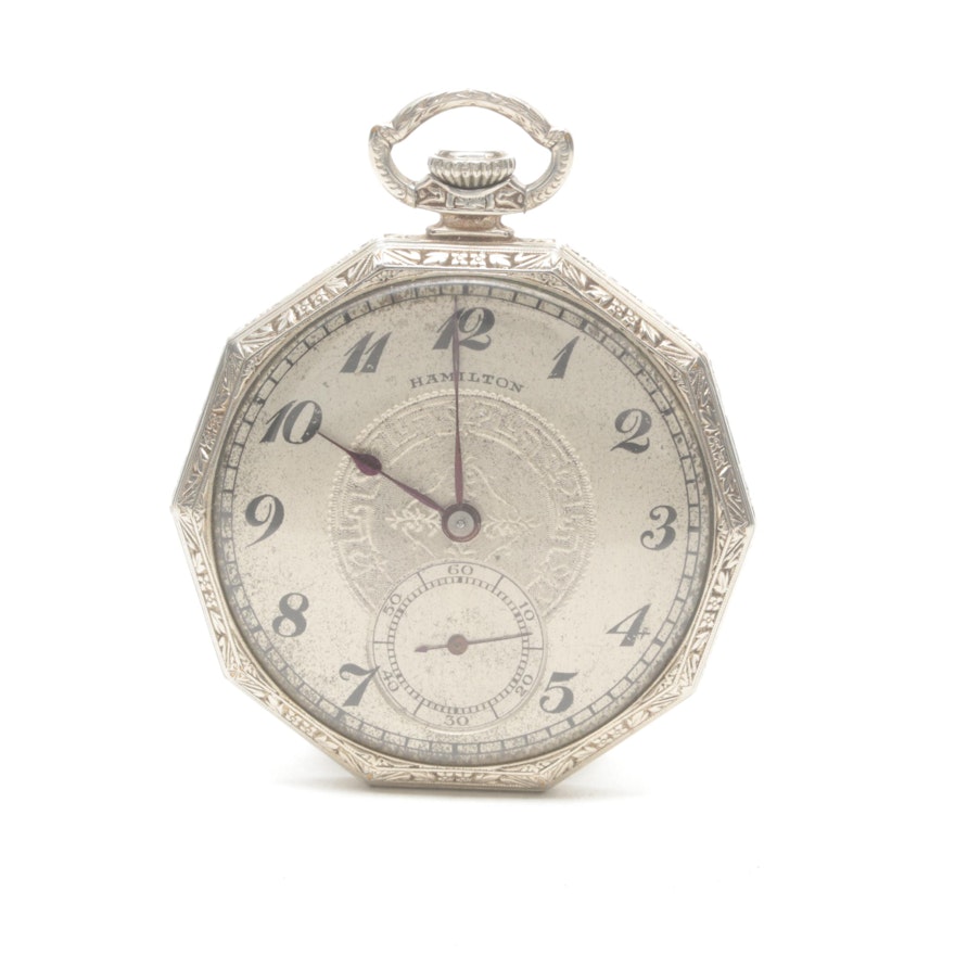 Vintage Circa 1925 Hamilton Gold Filled Open Face Decagon Pocket Watch