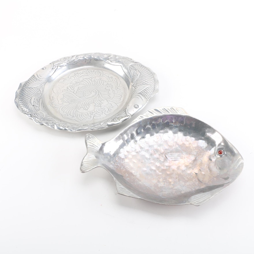 Arthur Court Fish Themed Aluminum Serving Platter and Bowl