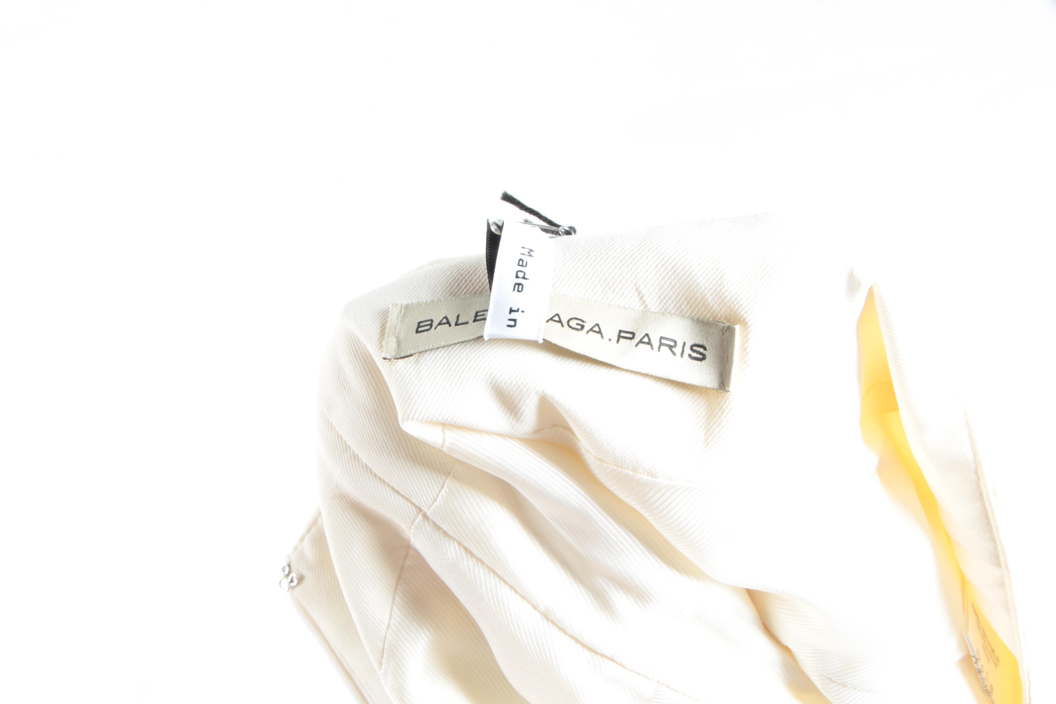 Late 1990s Balenciaga of Paris Structured Cream Skirt Suit