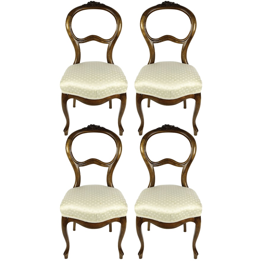 Set of Four Victorian Walnut Balloon Back Dining Chairs