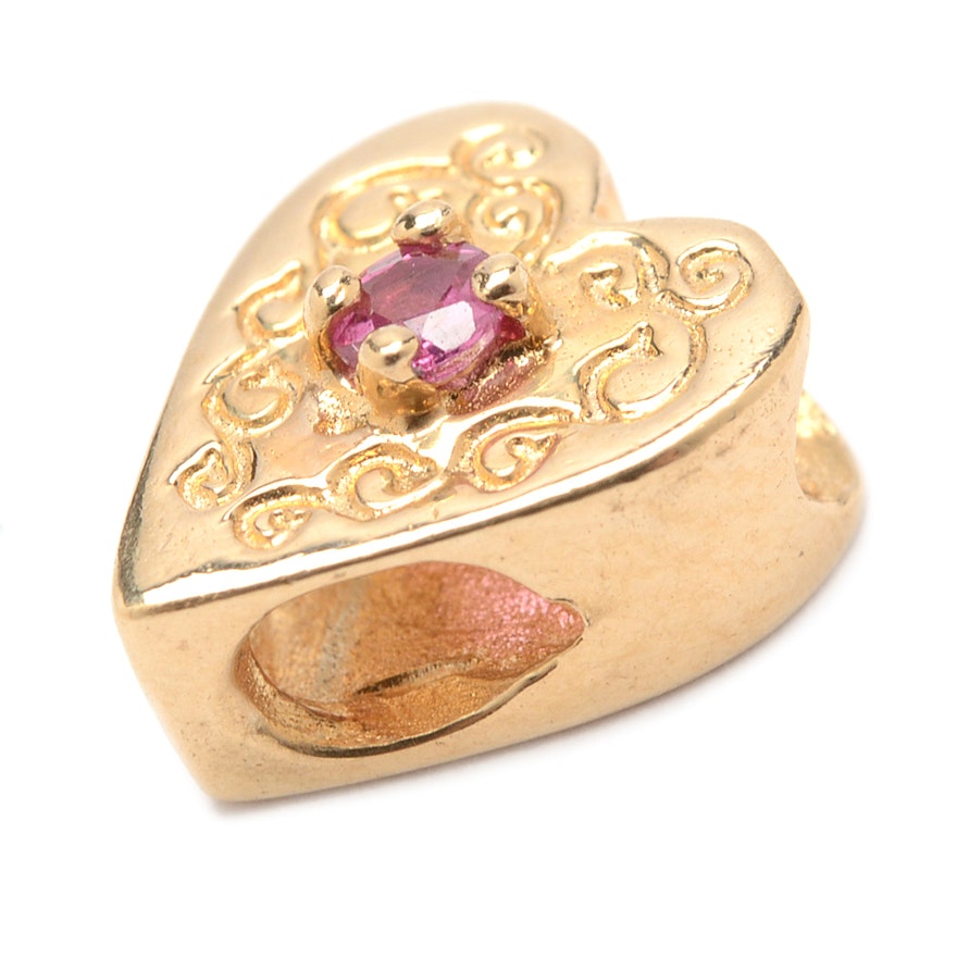 14K Yellow Gold Ruby Heart Slide Pendant Charm